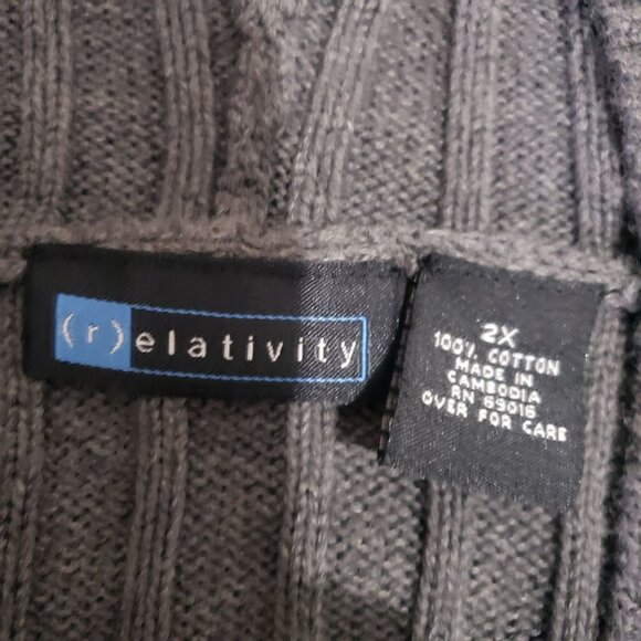 Vintage Womens Y2K Gray Ribbed Fisherman‎ Knit Hooded Cardigan Sweater Size 2X - Picture 7 of 10